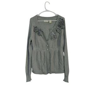 DKNY Jeans Women Cotton Cardigan Gray Embellished Button Up Long Sleeve Size XL